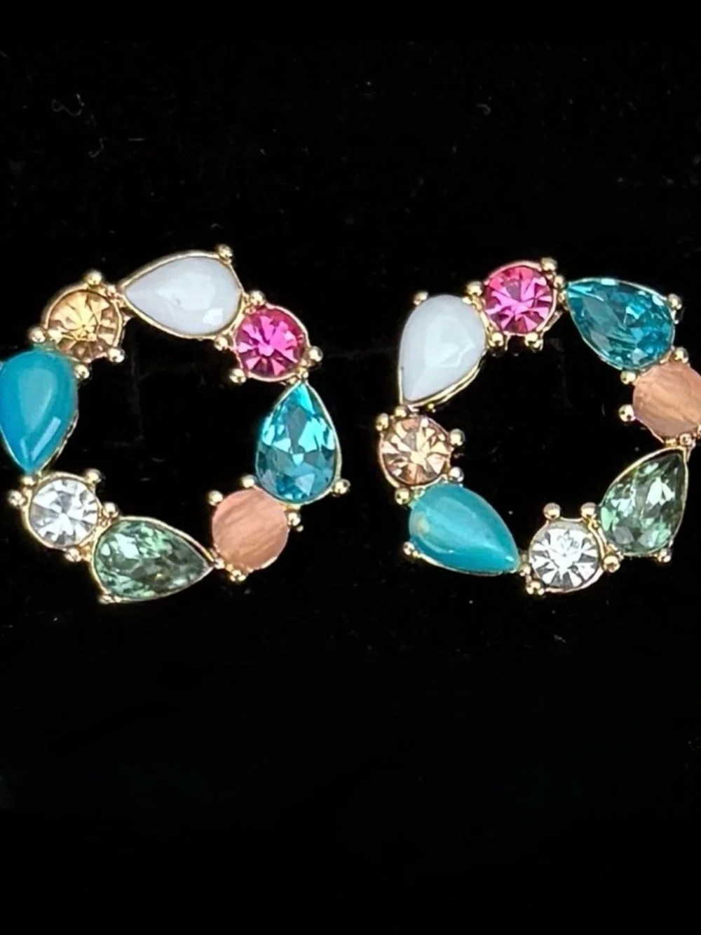 Goldtone Multicolor Candy Gemstone Pierced Earrings